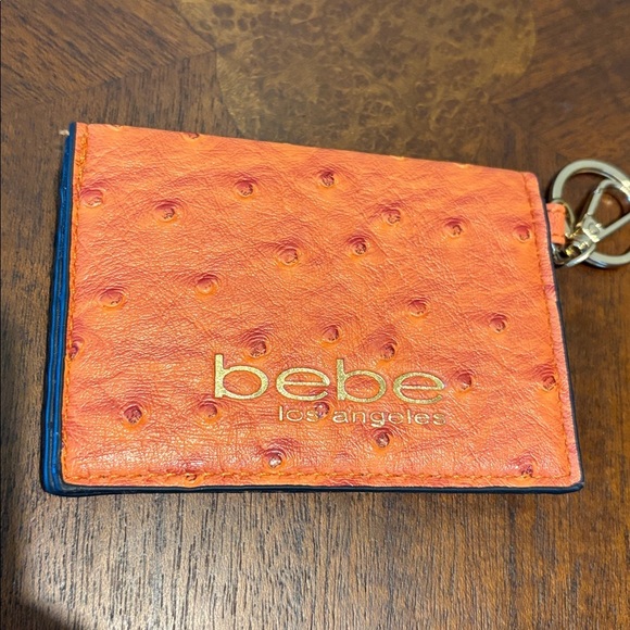 Bebe card case keychain mini bag bag charm vegan ostrich pattern orange NWOT - Picture 4 of 9